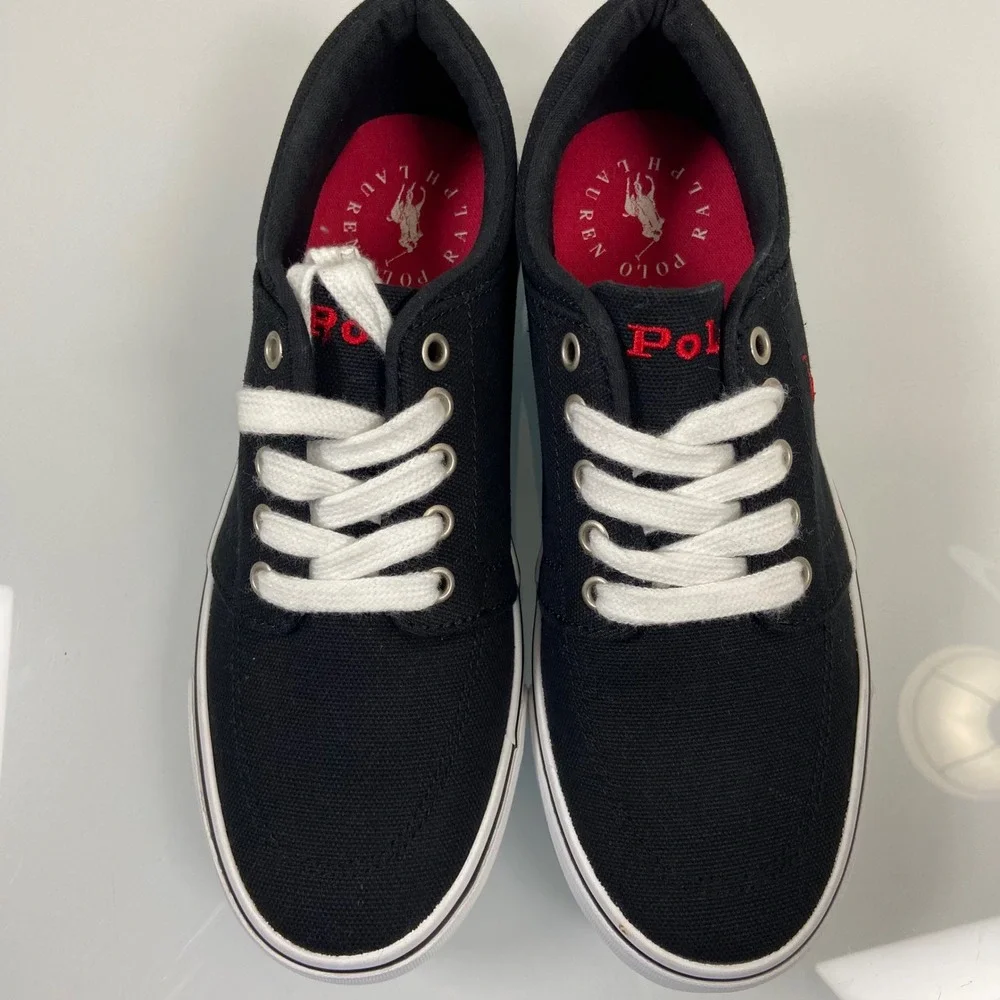 Polo Ralph Lauren Boys 5 Black Canvas Faxon Low Sneaker Pony Logo NWOB Preppy‎